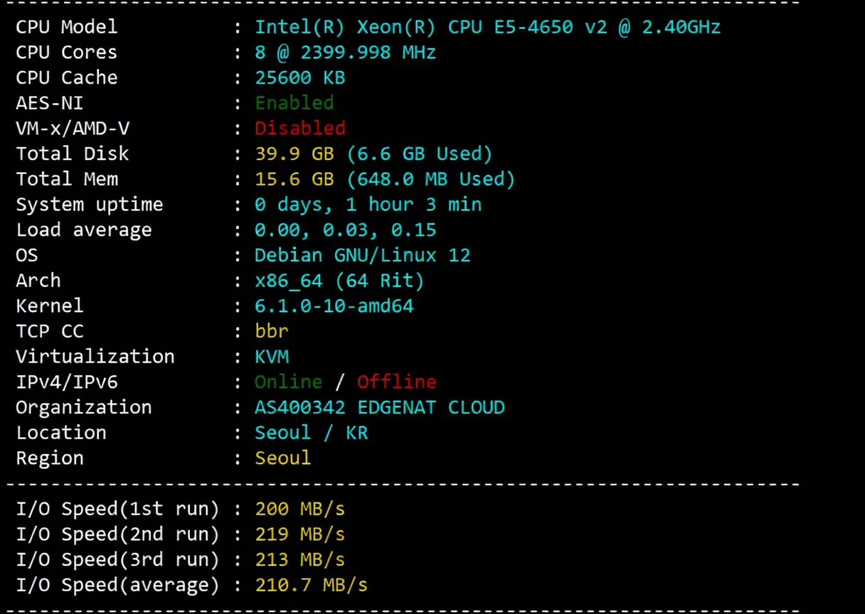 edgekr1 详细测评edgenat韩国SK线路的VPS，延迟低/网络效果好