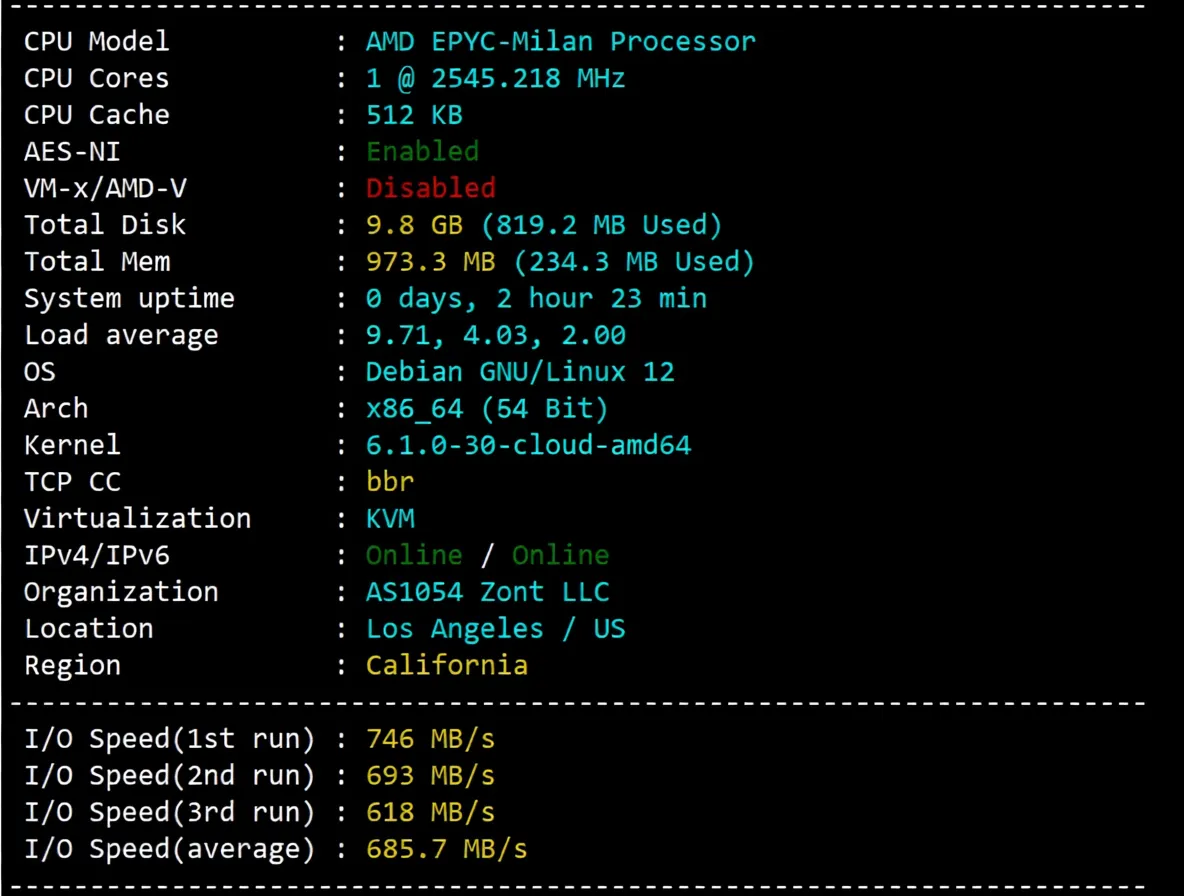 Detailed Review of vmiss US Three-Network Pure Premium Routes VPS - "US-LosAngeles-TRI" - Image 2