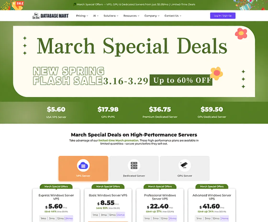 Database Mart Spring Promotion Launches: All Servers Up to 60% Off, Same Price for Renewals! - Image 1