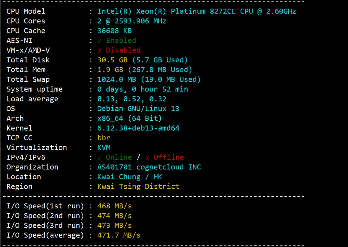 nosla.cloud "Hong Kong - Standard Optimization" VPS Review: Excellent Performance Across Three Networks, High Performance, Unlocks US TikTok - Image 2