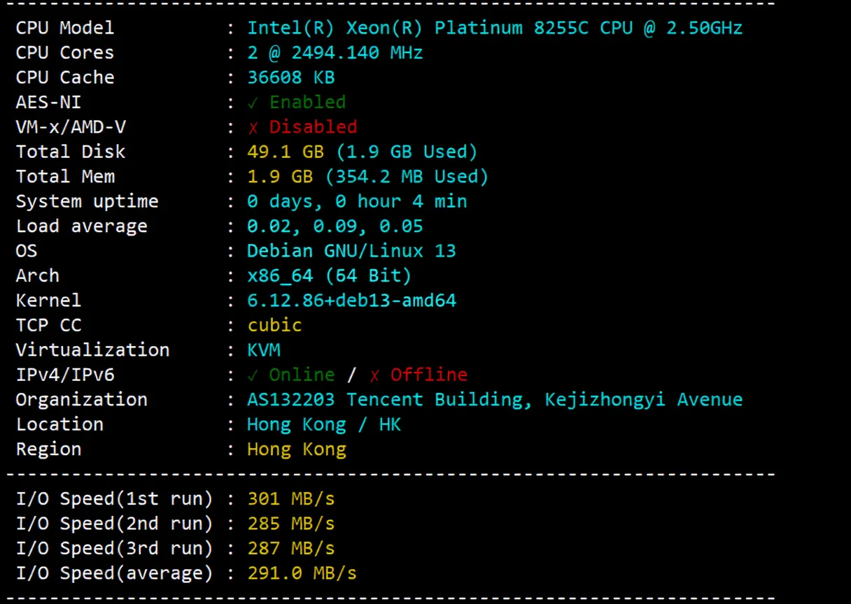 Tencent Cloud Hong Kong Lightweight VPS Review: Poor Broadcast IP Unlocking, Network is Basically Useless! - Image 2