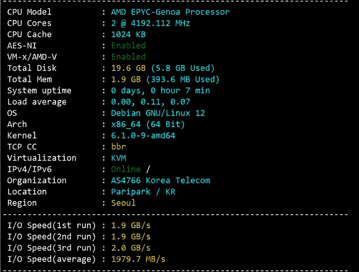 Detailed Review of evoxt Korea VPS, High-Speed KT Network/1Gbps Large Bandwidth - Image 2