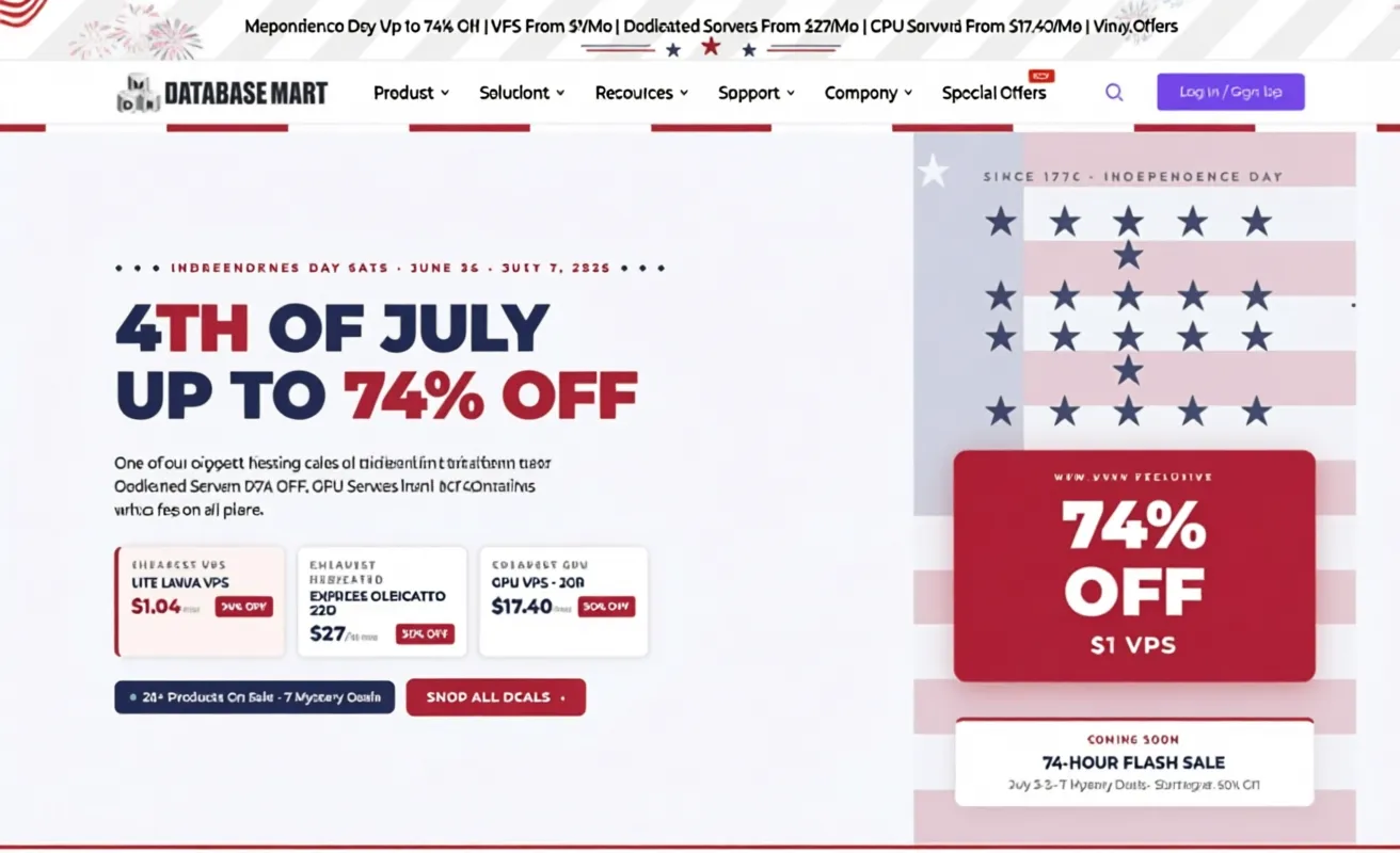 DatabaseMart Independence Day Sale: US VPS as low as $1/mo, Dedicated Servers & GPUs as low as $17.4/mo - Image 1