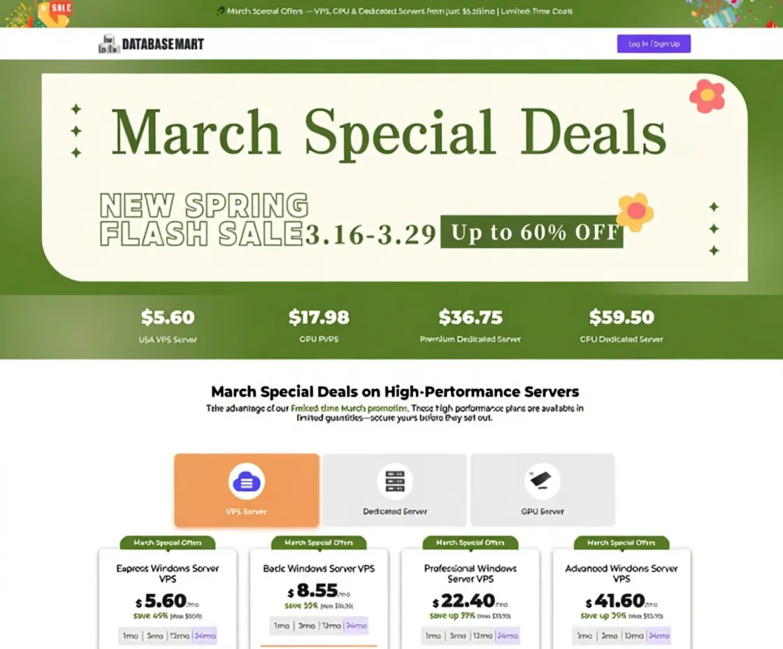 Database Mart Spring Promotion Launches: All Servers Up to 60% Off, Same Price for Renewals! - Image 1