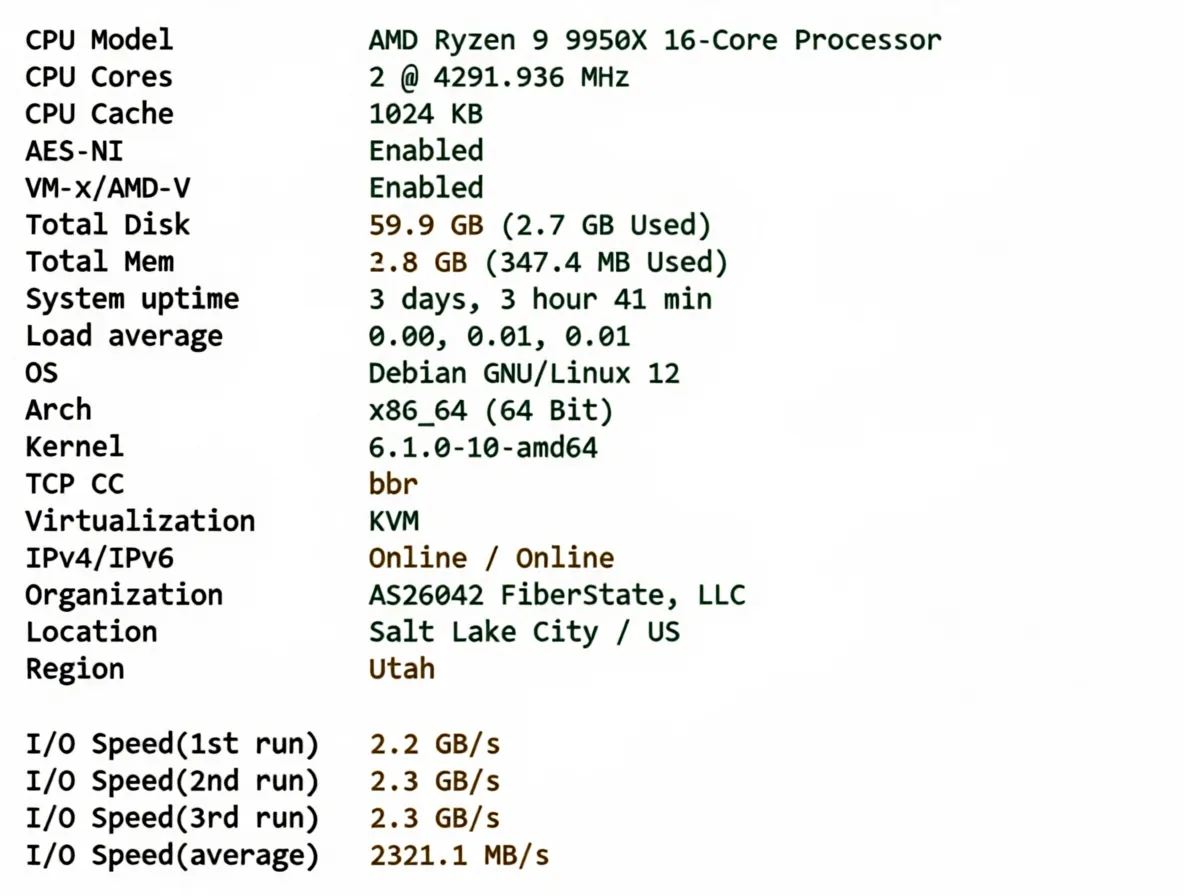Detailed Review of UQIDC Salt Lake City 10Gbps Bandwidth High-Performance AMD Ryzen 9 9950X Series VPS - Image 2