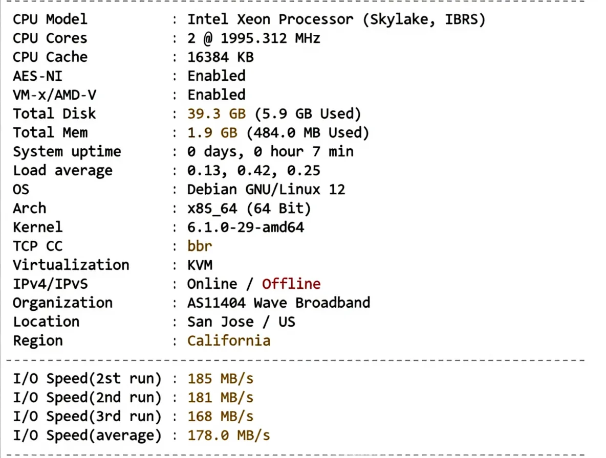 Detailed Review of sixtynet's US Astound Residential IP VPS - Image 2